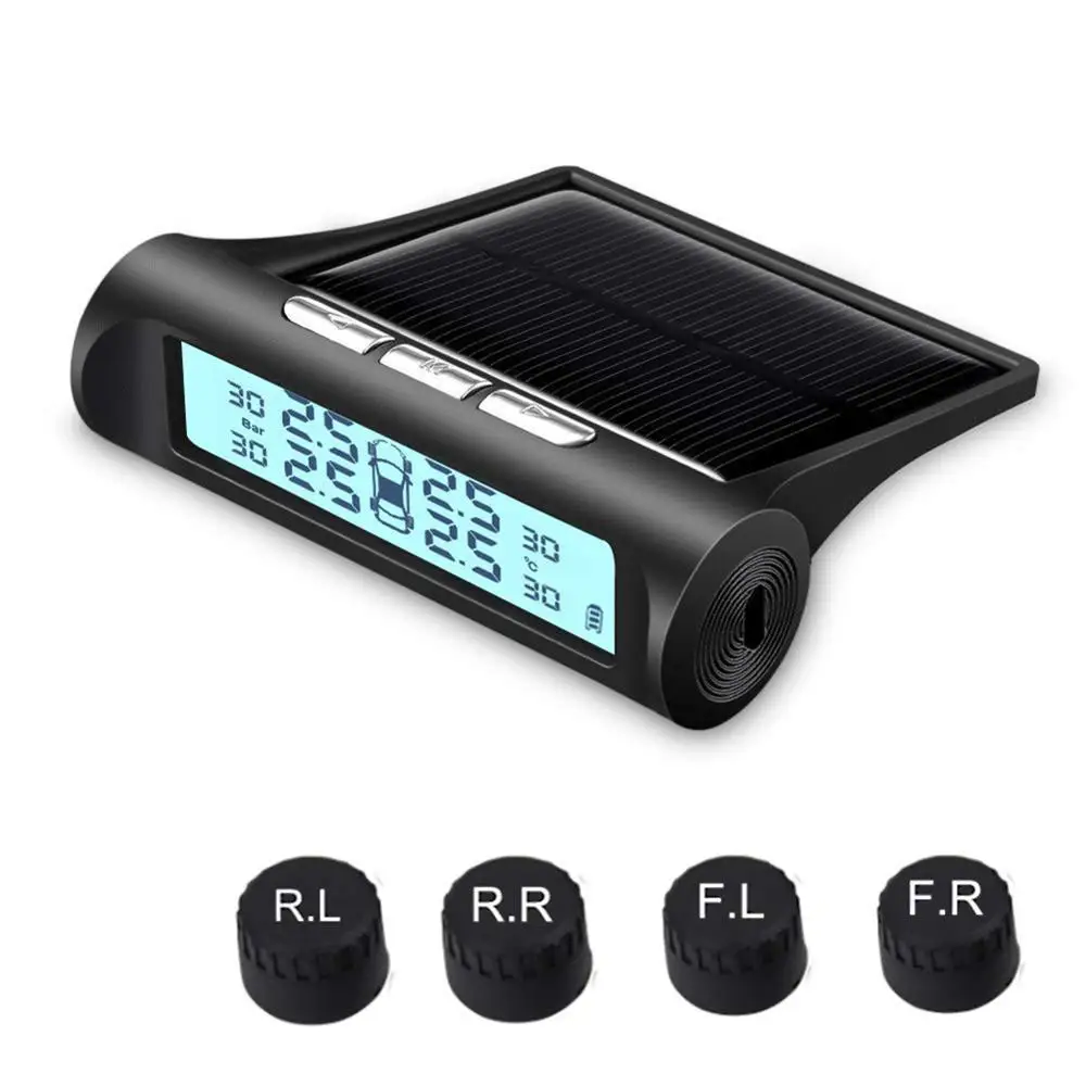 

Tire Pressure Sensor Meter Wireless Solar USB LCD Car Tire Pressure Monitoring System Set With 4 External Sensors 6 Alarm Mode