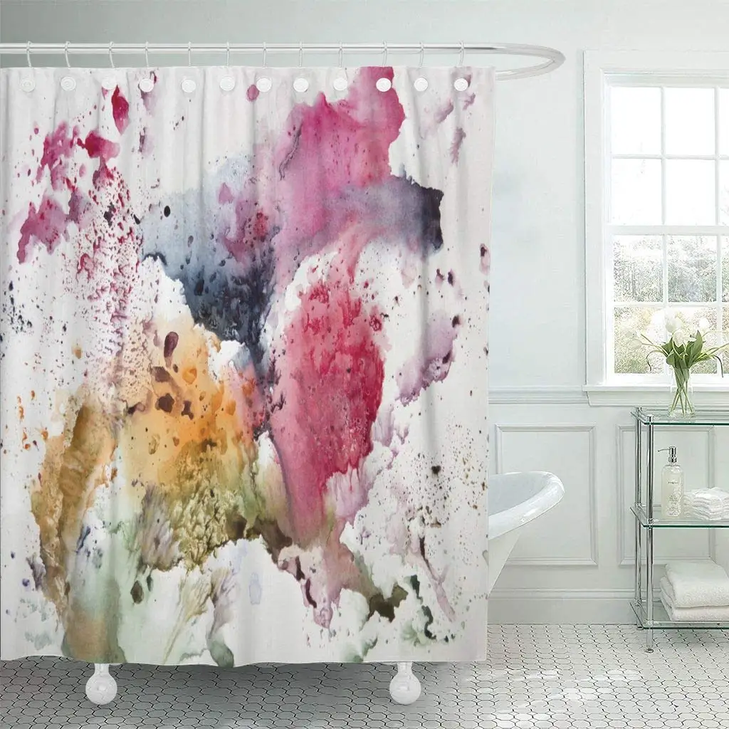 

Shower Curtain with Hooks Colorful Splash Abstract Watercolor Hand Paint Effect Drawing Watercolour Artistic Decorative Bathroom