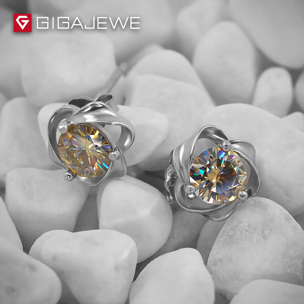 Серьги GIGAJEWE с муассанитом ювелирные украшения из жёлтого муассанита круглым