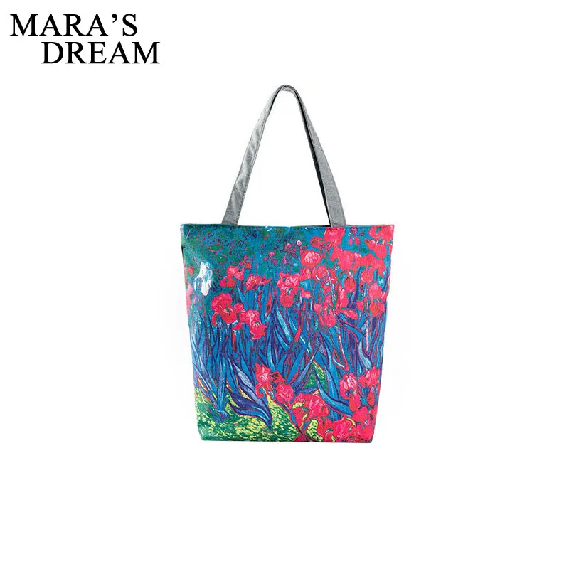 

Mara's Dream Flower Printed Polyester Tote Female Single Shopping Bags Large Capacity Women Canvas Beach Bags Casual Tote