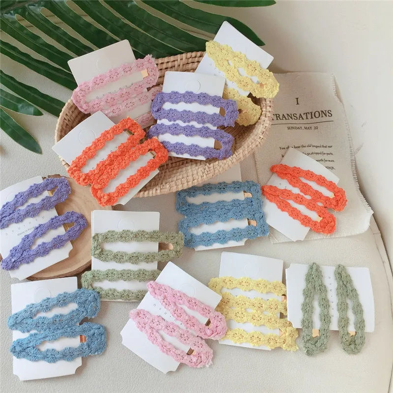 

HZ 2019 Lace Elegant Colorful New Cloth Waterdrop Rectangle Hollow Alloy Hair Clip Hairgrip Hairpin Hair Accessories for Women