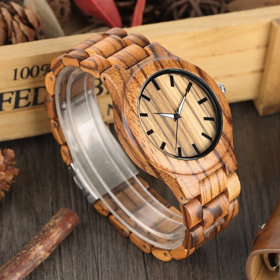 Zebra Wooden Watch Mens Quartz Minimalist Handmade Natural Wood Striped Top Brand Luxury Reloj Hombre Clock Hours Gifts for Men 2019 2020 (4)