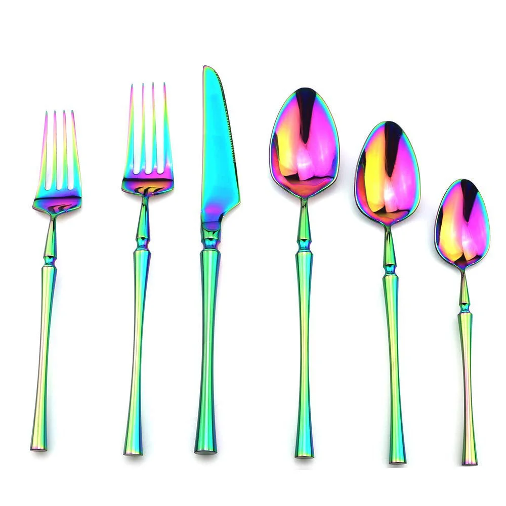 4/5/6pcs Rainbow Tableware Stainless Steel Cutlery Dinner Knife Fork Teaspoon Dinnerware Set Kitchen Accessories | Дом и сад