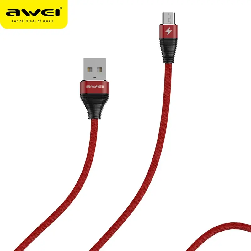 Awei الهاتف المحمول كابل نقل بيانات 2.4A آمنة وسريعة الهاتف المحمول النسيج النسيج سلك خط شحن سريعة شحن خط ل الروبوت
