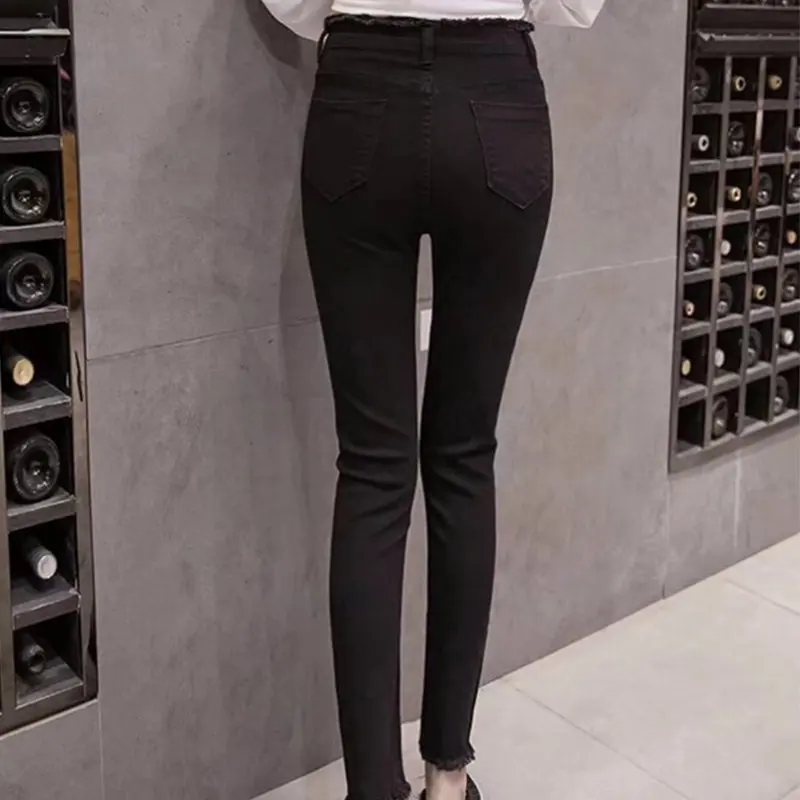 Корейский Сексуальная синий тонкий Высокая талия джинсы карандаш брюки Винтаж Для женщин деним джинсы с потертостями брюки плюс Размеры