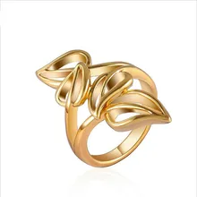 

TOP HOT Wedding Gold Color Rings Leaf Engagement Cubic Ring Fashion New Dazzling Design For Women Jewelry A017