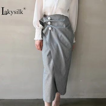 

Women Striped Skirts New Designer Irregular Pearl Button Sexy Skirts for Ladies High Waist Slip Hip Skirts Summer