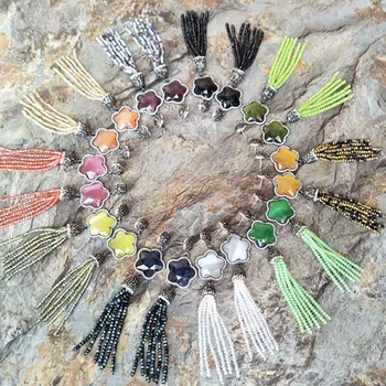 

5 pairs opal stone Connector Double Bails with Boho Rhinestone Stone Tassel Earrings,Dangle Charms Jewelry Earrings ER269