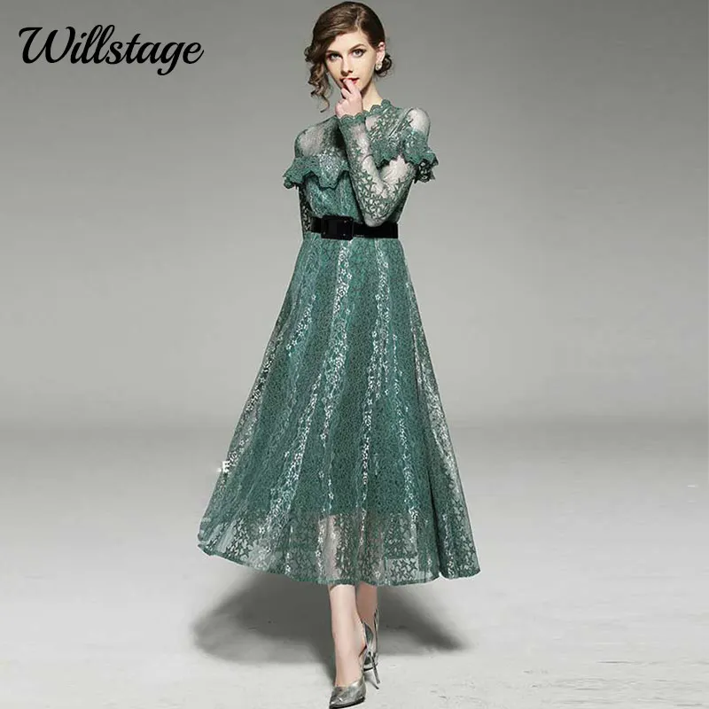 Willstage 2018 Осенние новые модные женские туфли кружевные платья сетки оборками
