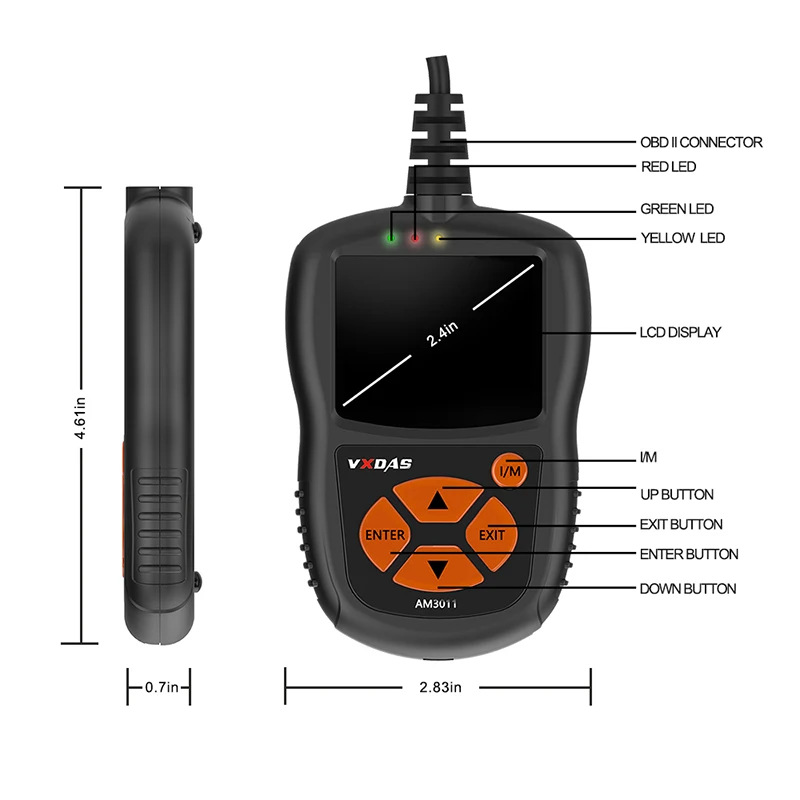 VXDAS OBD2 сканер AM3011 автомобильный диагностический инструмент с CAN фонариком/устройство для считывания ошибок двигателя ECU ECM ODB инструмент для автоматического сканирования