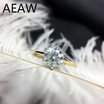 

Solid 18K Au750 Double Color Gold 1 Carat DF Color Moissanite Lab Grown Diamond Ring Wedding Ring For Women Test Positive