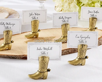 

By DHL Free 200pcs/Lot Golden Cowboy Boot Place Card Holder Table Centerpiece Wedding&Bridal Shower Favors Seat Number Holders