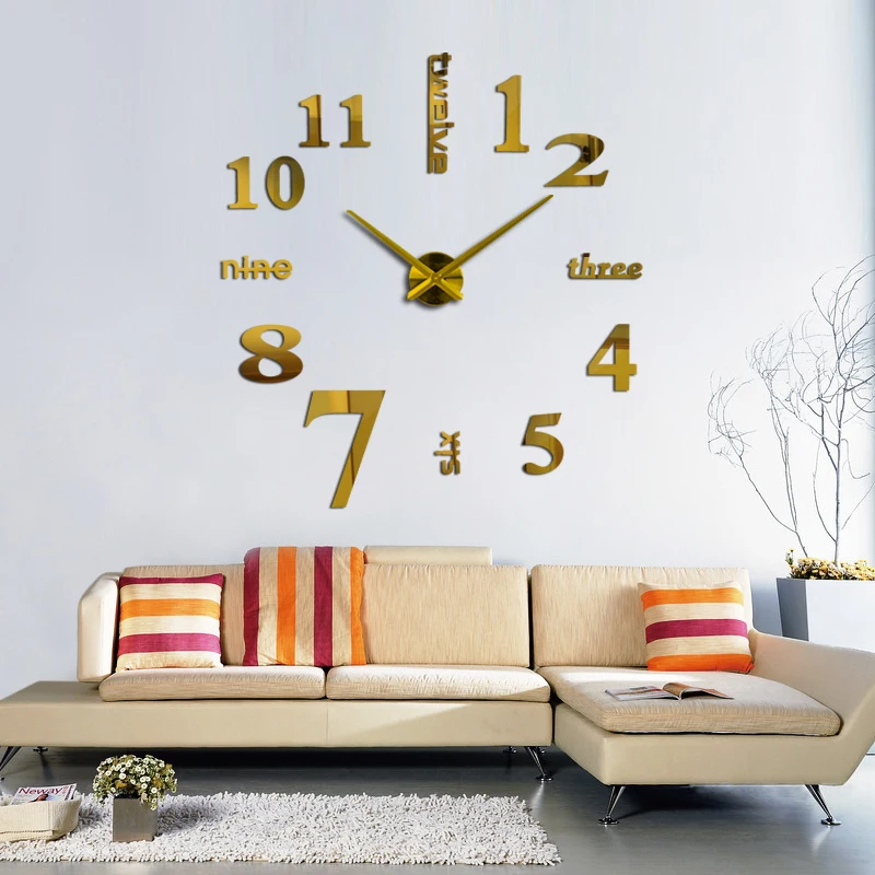 DIY 3D Acrylic Wall Clock Living Room Home Decoration Mirror Large Art Design 