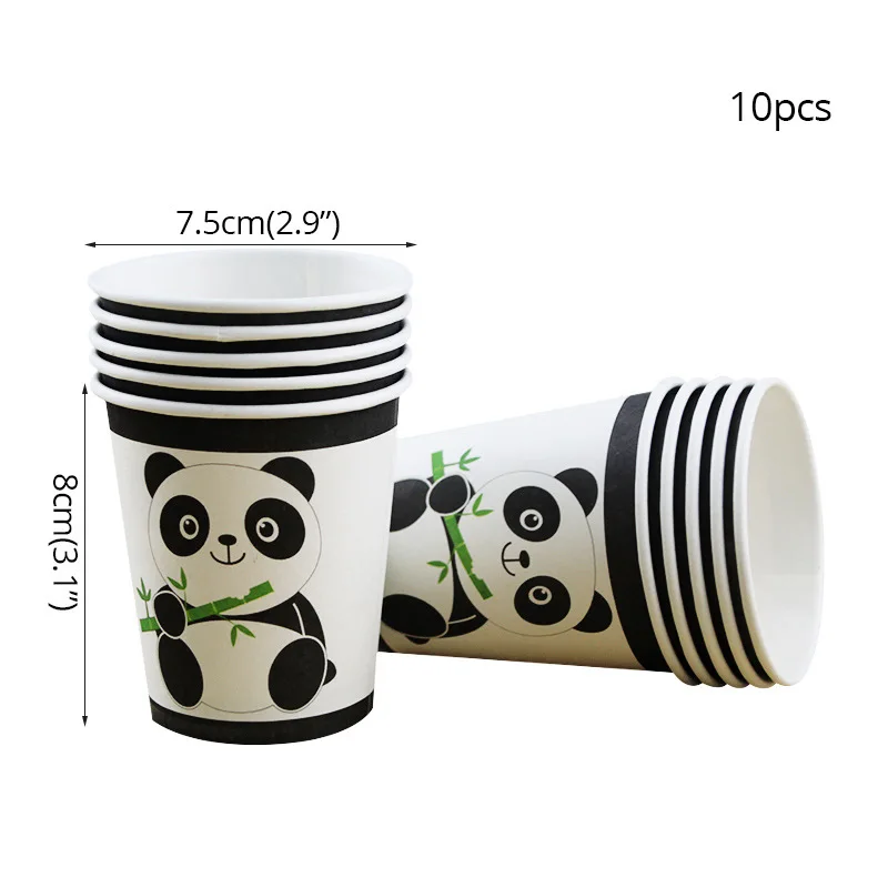 80 шт панда посуда для вечеринки в честь Дня рождения набор мультфильм бамбуковая Питьевая соломинка шарики с пандой салфетки под чашки кекс Топпер события Вечерние - Цвет: Cups-10PCS