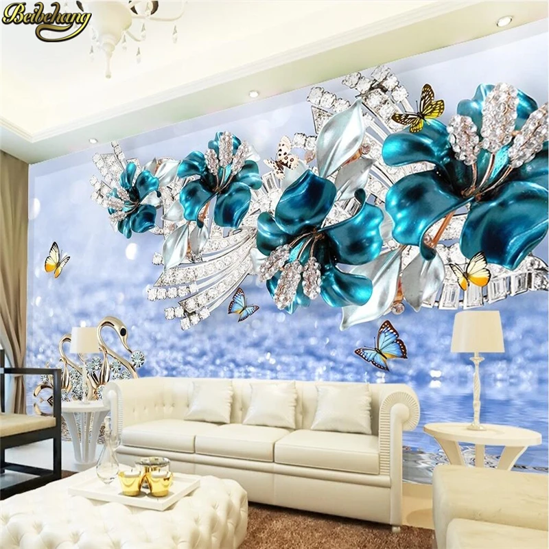 Beibehang пользовательские фото обои настенные стикеры роскошный Лебедь синий цветок водяных знаков ювелирные изделия ТВ стены фон papel де parede
