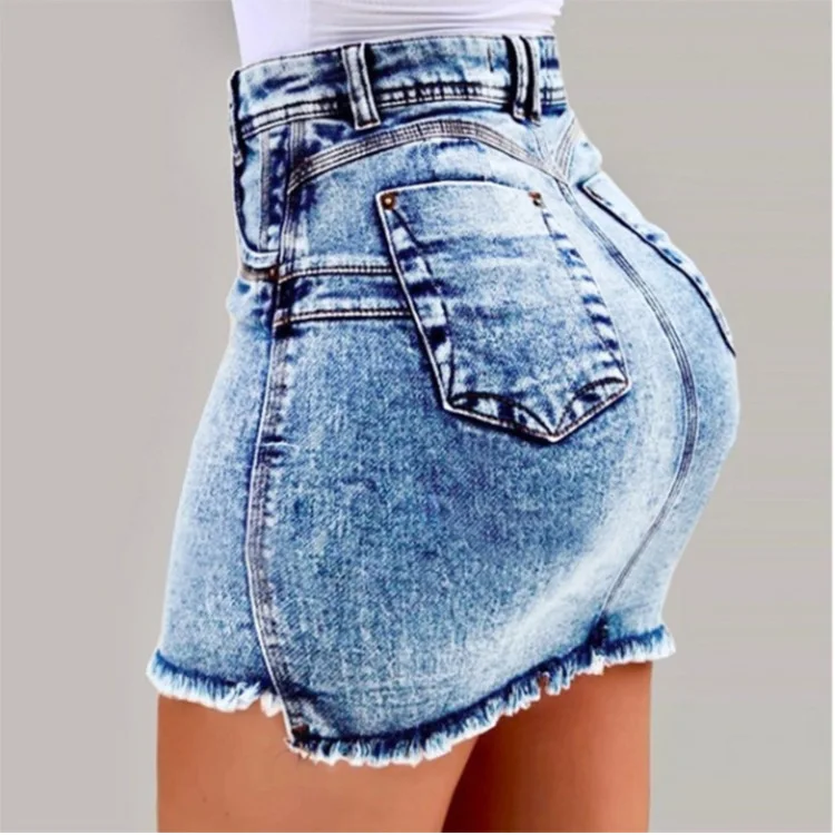 DANJEANER S-3XL женские джинсовые юбки с высокой талией, однотонные юбки-карандаш, плюс размер, пуш-ап бандажный джинсовый юбки, уличная мини-юбка - Цвет: lightblue