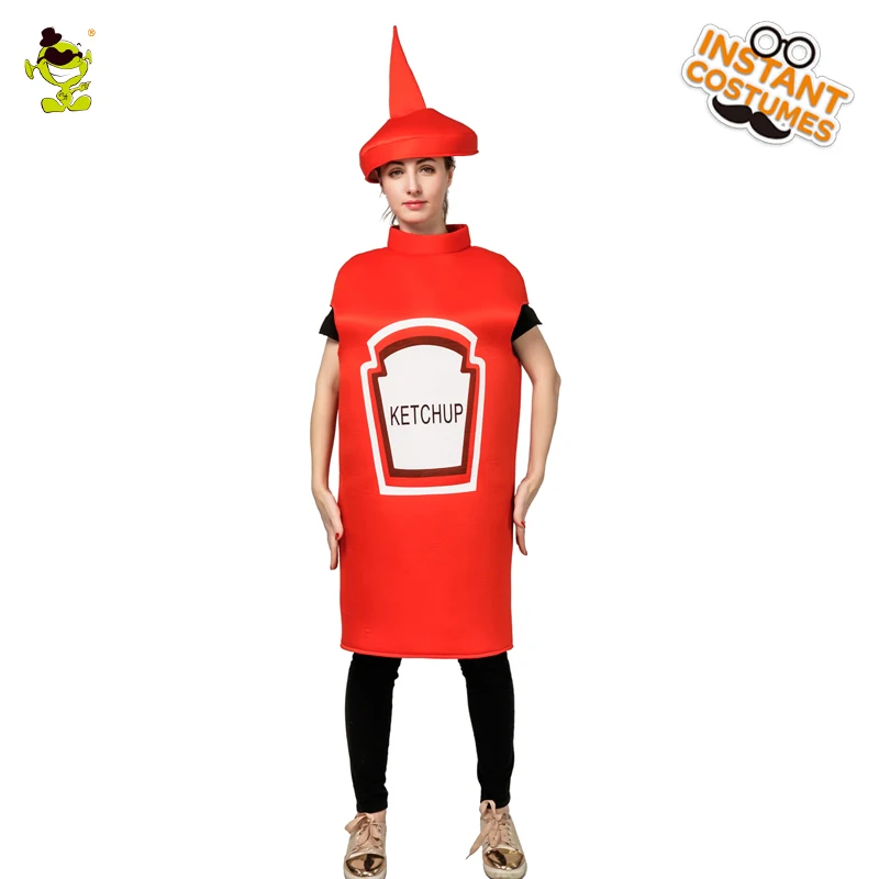 New Women's Ketchup Costume Ladies Red Ketcup Jumpsuit With Hat For