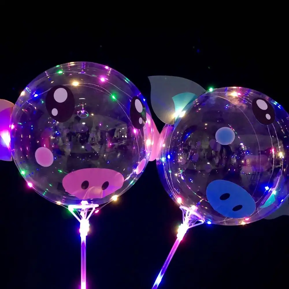 

New 10pcs 20Inch Pig Sticker Led Balloon light BoBo globos helium to inflate balloons birthday party decorations kids ballon