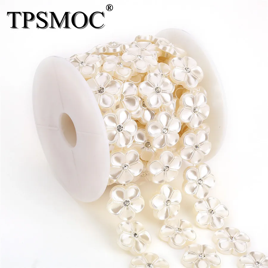 

TPSMOC 5yards Trimming Rhinestone Cup Chain Pearls Beads Chain Garland Flowers Wedding Decoration For Jewelry Findings