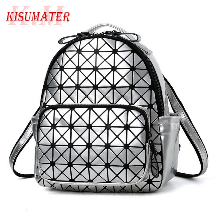 

Kisumater Geometric Backpack women-bag Fashion Silver&Black backpack Student's School Bag Free Shipping qualited bag for female