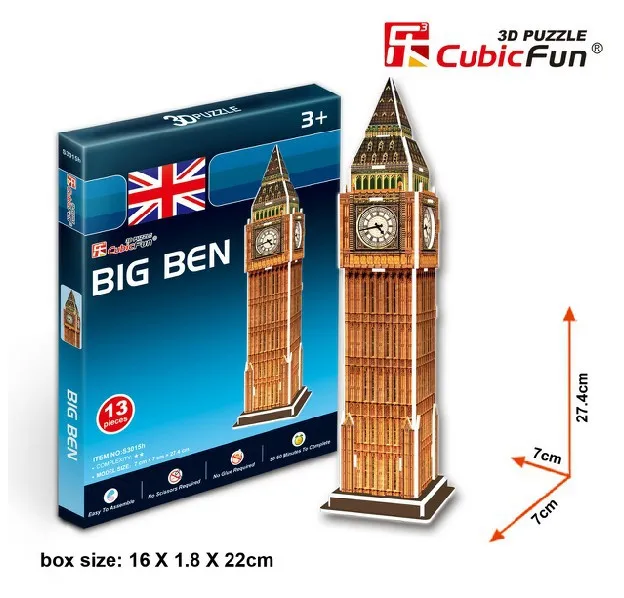 

Candice guo! 3D puzzle toy CubicFun paper model DIY jigsaw game mini Big Ben United Kingdom London great architecture gift 1pc