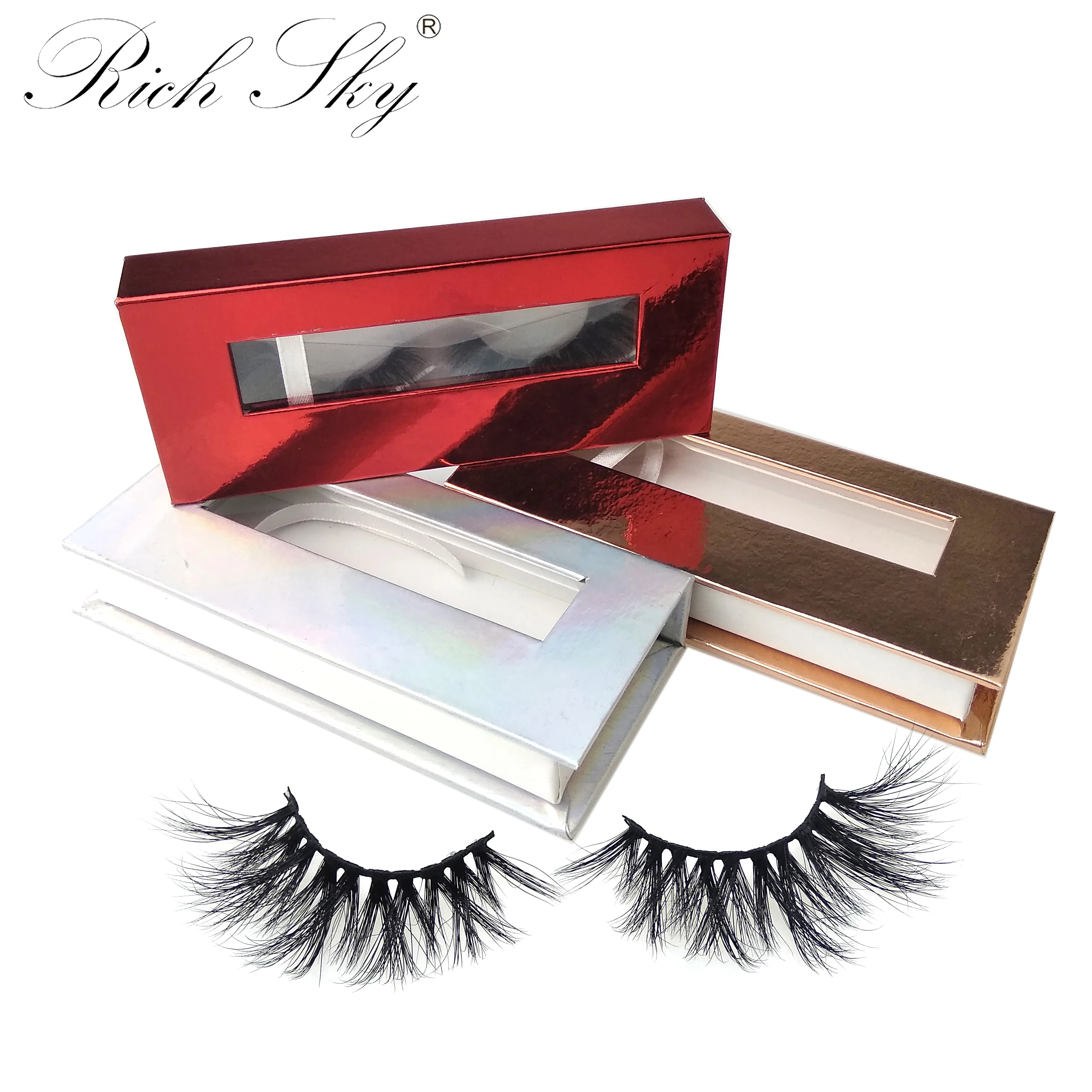 

Rich sky luxury bulk 3d mink lashes with new style eyelashes box