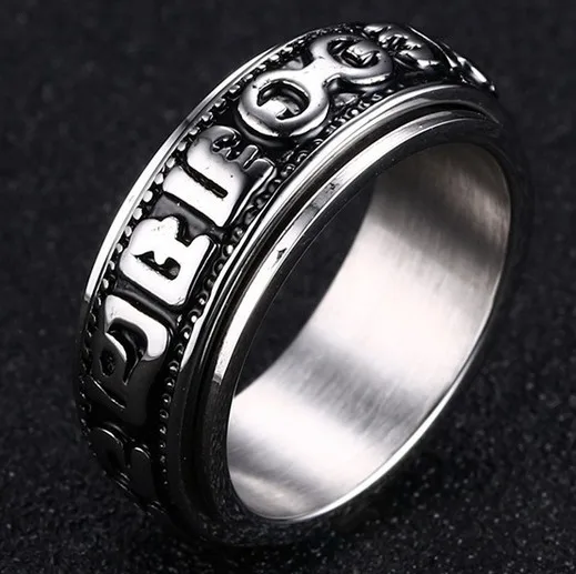 

Tibetan Mantra Om Mani Padme Hum Spinning Ring Size US7~12 Stainless Steel in Gift Box Free shipping