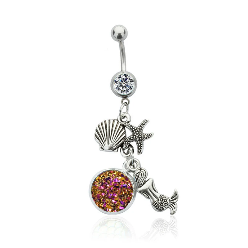 

1PC Fashion Starry Sky Stainless Steel Navel Piercing Body Jewelry Belly Button Rings Chain Multicolor Pendant Jewelry For Women