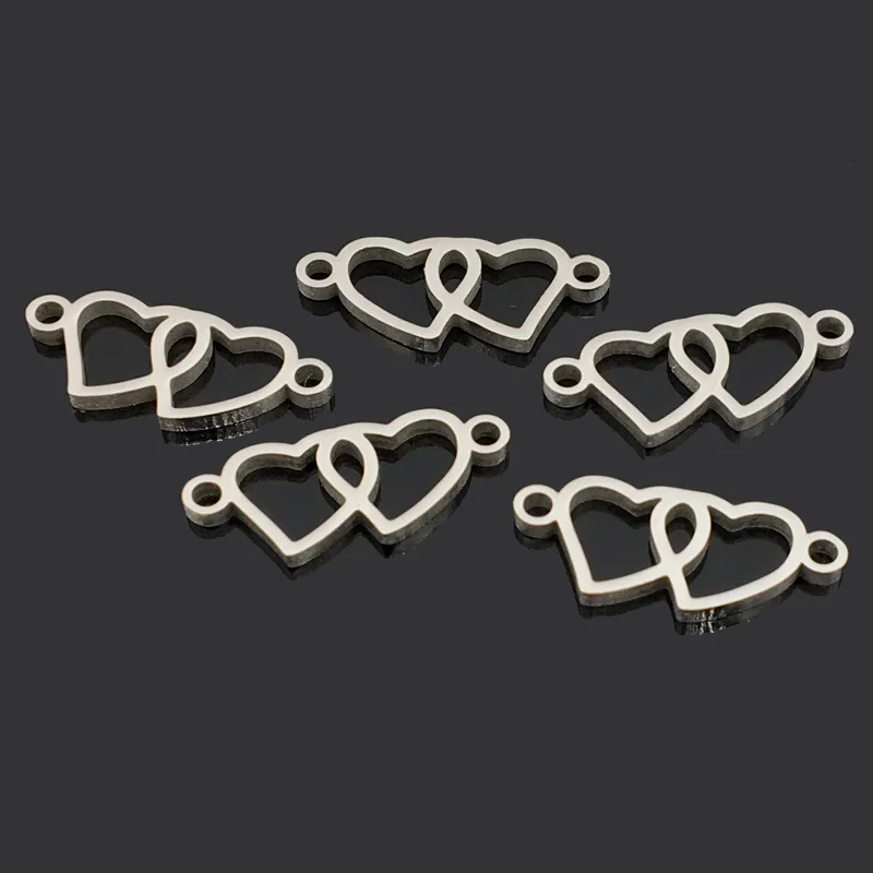

5pcs Double Love Stainless Steel Charm Two Hole 316L Stainless Steel Pendant For Bracelet Necklace Jewelry Making