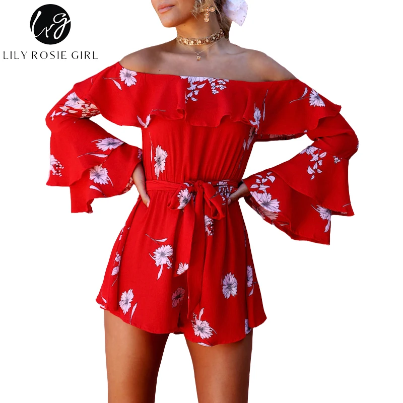 long sleeve red playsuit