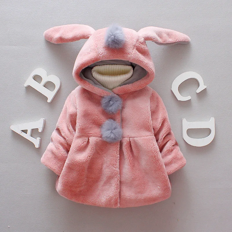 kids baby clothes baby girls autumn winter cartoon animal ear sweet pink  thickening coat baby winter coat 0-4T