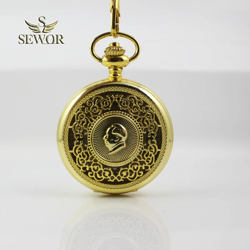 2019 SEWOR лучший бренд изысканный модные золотые Мао Цзэдун Мао Аватар отражающей поверхности изделие Механические карманные часы C222