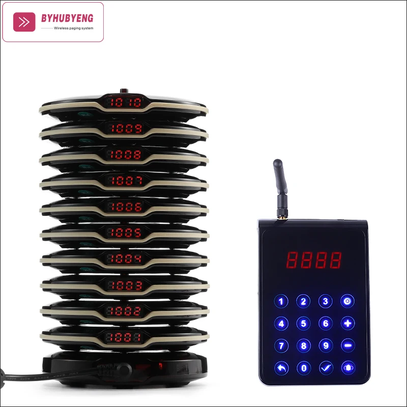 BYHUBYENG Wireless Queuing Pager System Customer Pager Restaurant 10 pcs pagers 1 Charging Base Wireless Calling