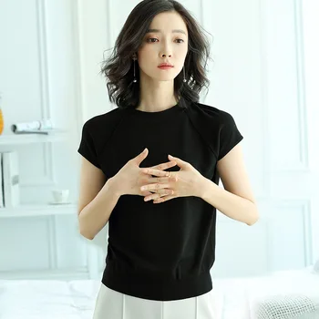 

Suvance Summer Office Lady Knitted O Neck Pullover Fashion 3 Color Loose Short Sleeve Women Sweater