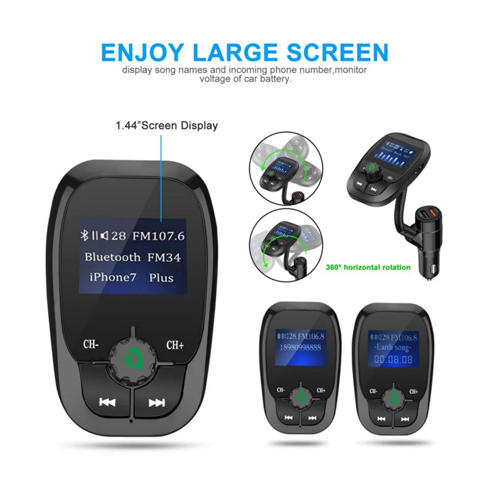 Wireless Car Bluetooth FM Transmitter Radio Adapter QC3.0 USB Quick Charger Mp3 Player 2019 Hands-free