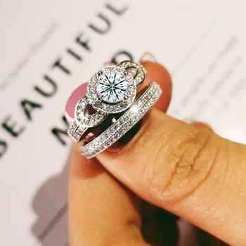

2020 new halo 925 sterling silver wedding ring set for women lady anniversary gift jewelry drop shipping christmas R5119S