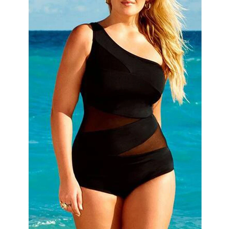 Women One Piece Swimsuits See Through Bodysuit Sloping -2002