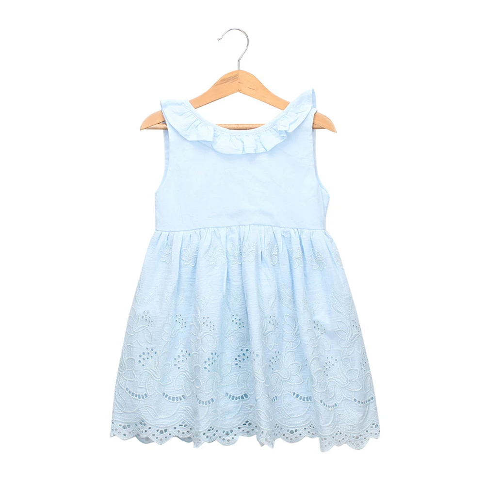 Baby Girl Ruffles Drawstring Bow Clothes Children Embroidery Sleeveless Dresses Kids Backless Crew Neck | Детская одежда и обувь
