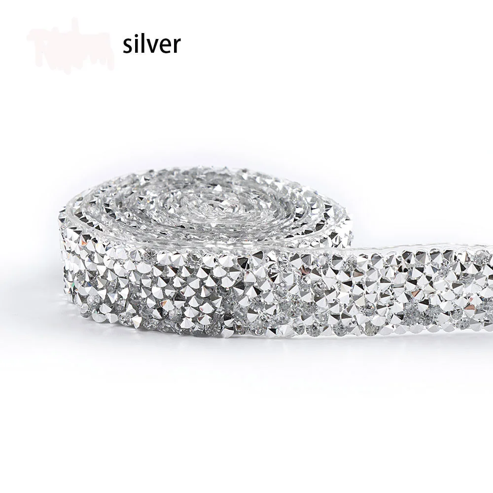 1 ярд 1 см-3 см Стразы горячего крепления отделка красочная Смола сетка исправление страз кристалл бандинг аппликация для свадебного платья - Цвет: silver