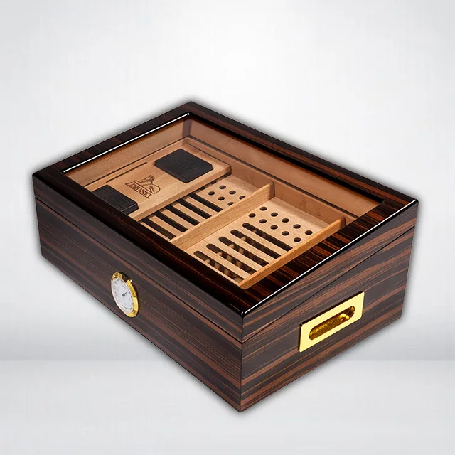 

Free Shipping! COHIBA Exquisite Luxury MirageBlack Large Capacity Cedar Wood Cigar Humidor with Free Gift
