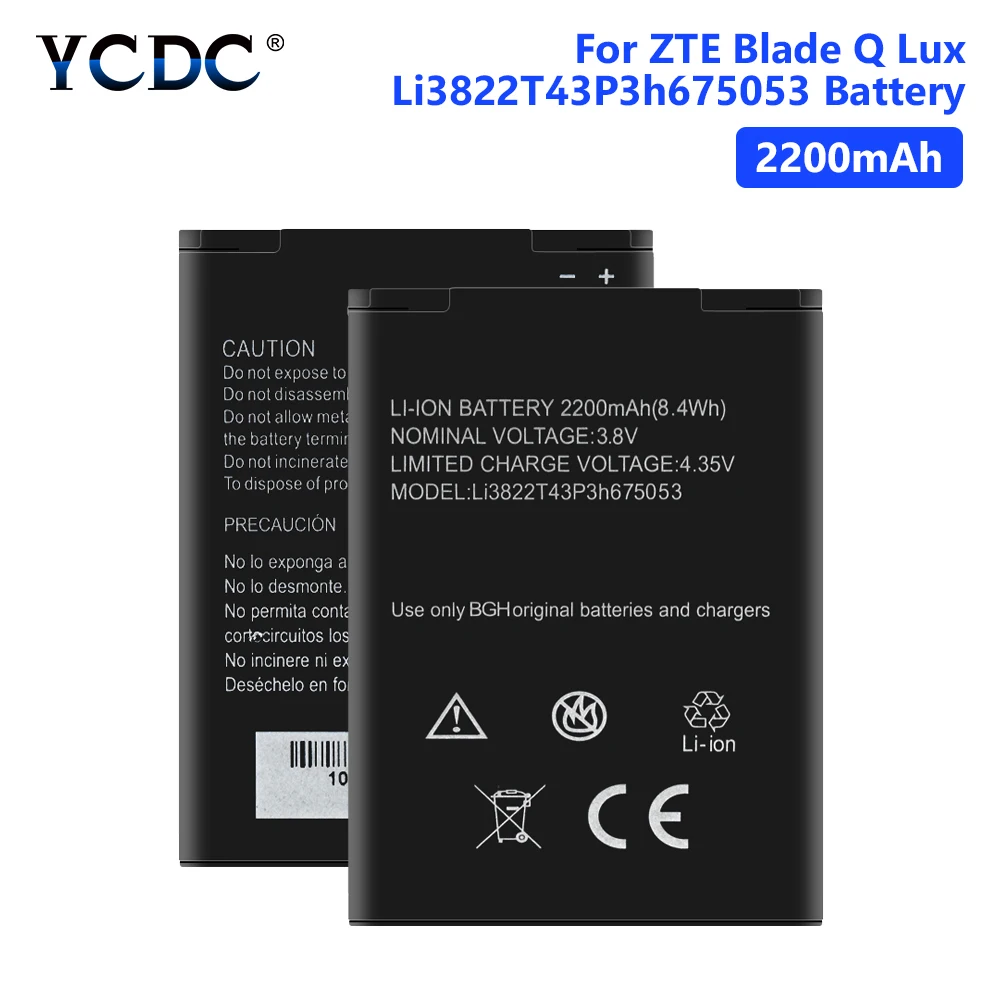 Rechargeable Lithium Polymer Phone Battery Li3822T43P3h675053 For ZTE 4G Smart Blade A430 A210 2200mAh Bateria Batteries