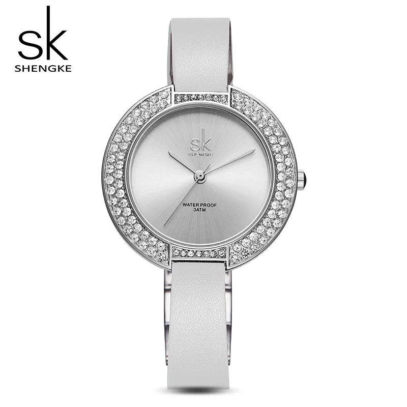 Часы наручные Shengke женские кварцевые со стразами с кожаным ремешком|watch top|watch top