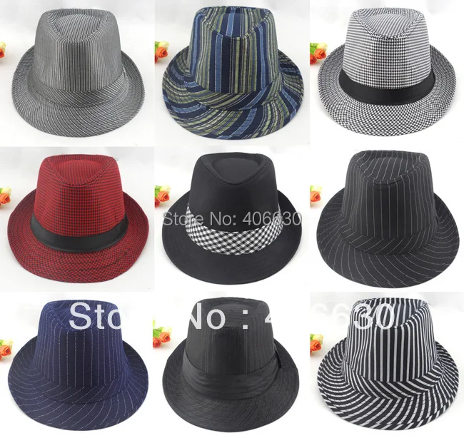 

Autumn Striped Cotton Blends Fedora Hats For Men Chapeu Masculino Black Panama Jazz Trilby CBDB003