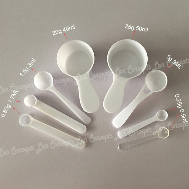 50pcs/lot Measuring Plastic Scoop PP Spoon 0.25g 0.5ml 0.85g 1.7ml 1.5g