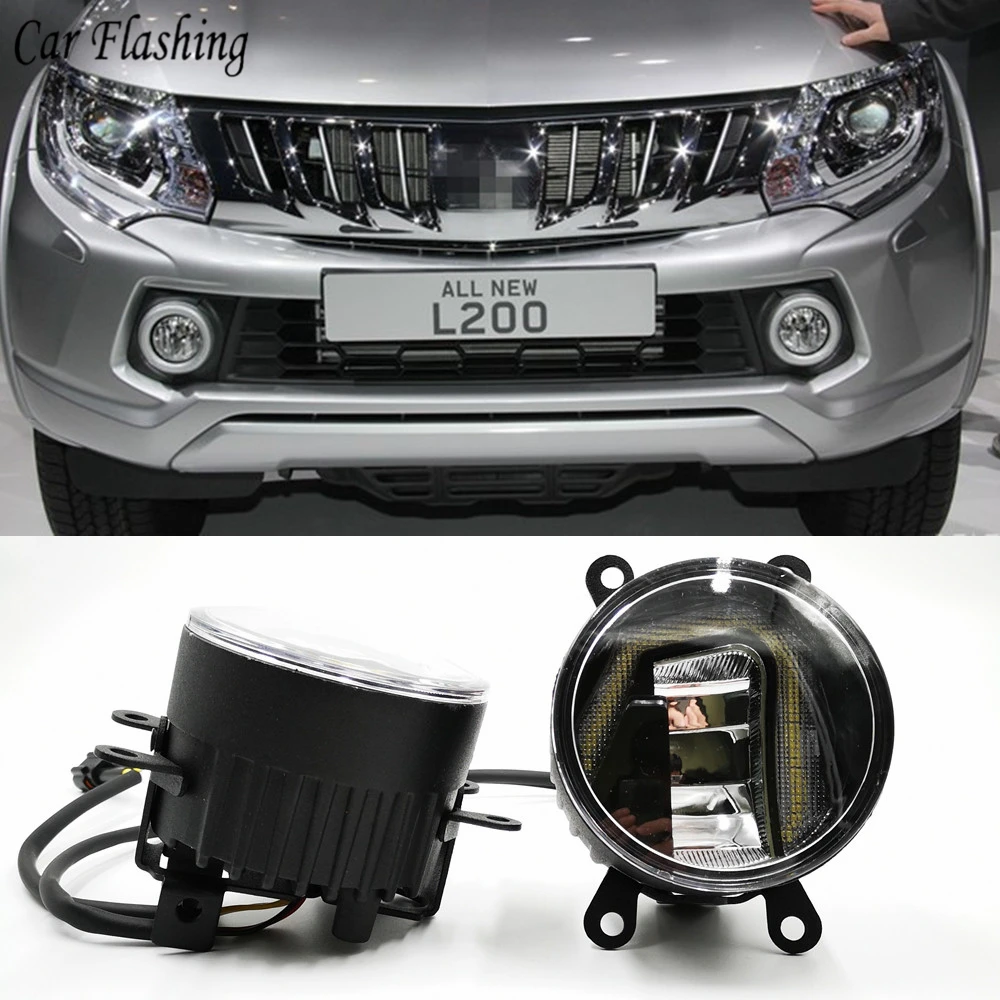Дневные ходовые огни 3 в 1 с желтым сигналом для Mitsubishi Triton L200 2013 2017|Фара авто сборе|