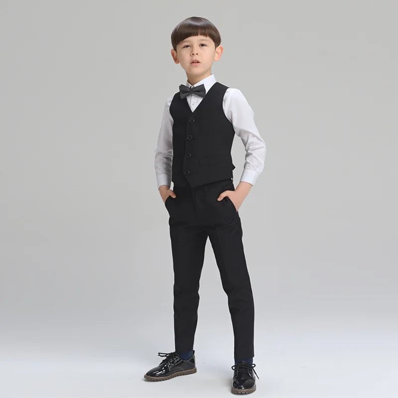 

2018 Big Boys Vest Clothing Set children boys Vest leisure Clothes Kids Wedding prom Suits 4 pcs(Vest+shirt + trousers+tie)Boys