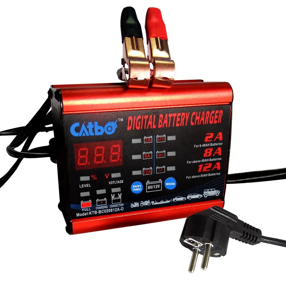 CATBO  2A 8A12A smart Battery Charger, GEL WET AGM Battery type & Charge current selectable, Car battery charger