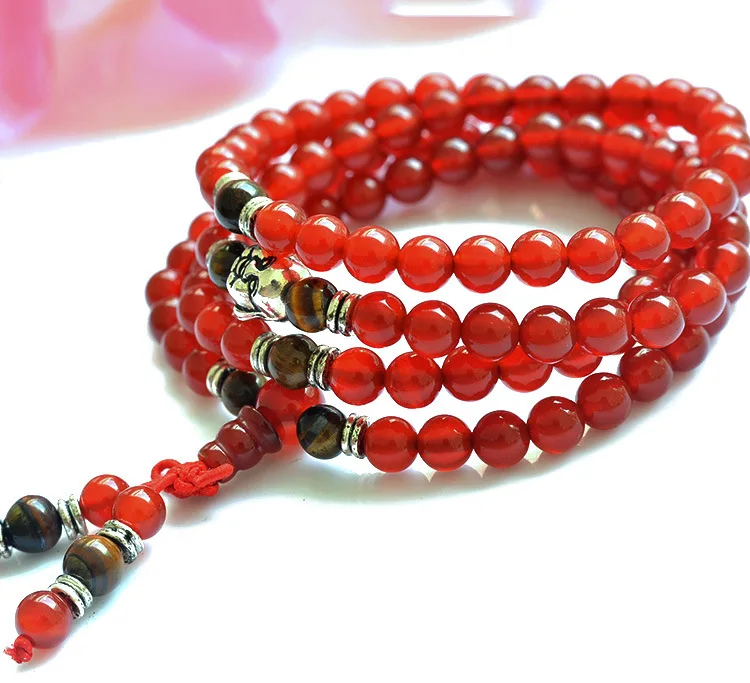 

Natural 6mm Red Agate beaded Bracelet Tibetan Buddhist 108 Prayer Beads Bracelets Gourd mala Prayer Bracelet for Woman drop ship