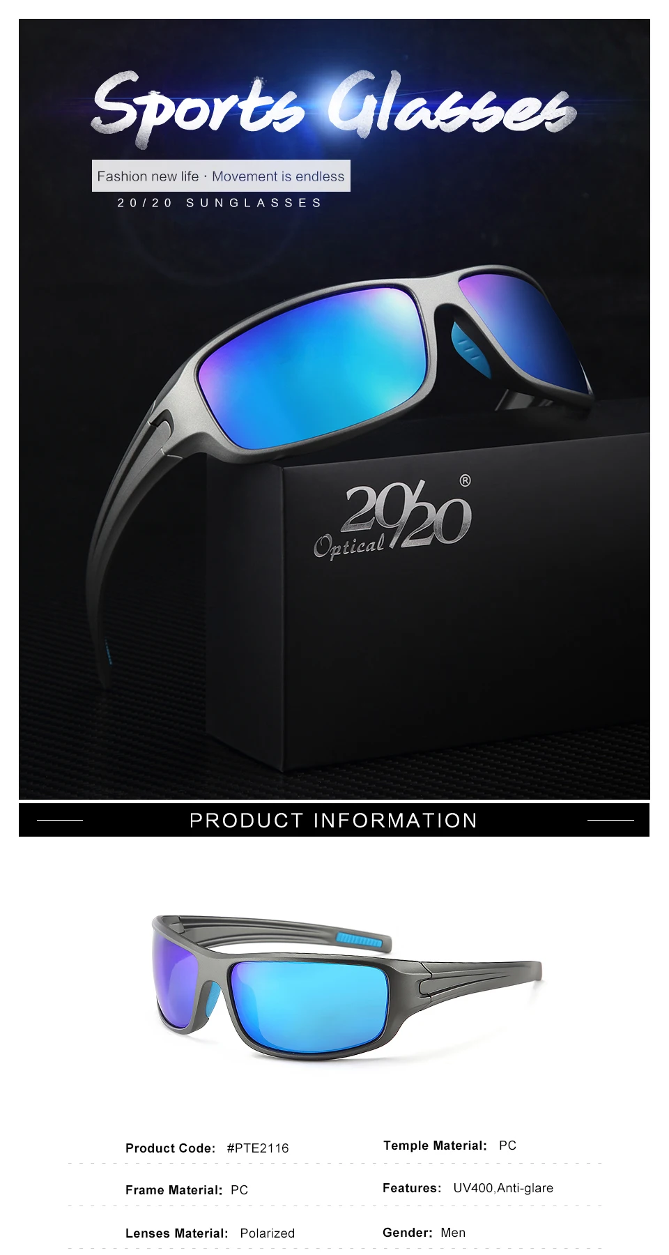 20/20 бренд моды поляризованные солнцезащитные очки мужчины высокое качество путешествия солнцезащитные очки вождения очки UV400 мужские cuculos PTE2116