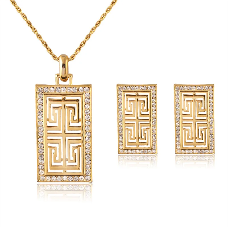 

Vintage G Style Earrings Pendant Necklace Set Women Gift New Trendy Rhinestone dubai Jewelry Sets
